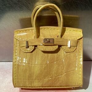 🐊👜Handmade Mini Yellow Crocodile Pattern Birkin AirPods Tote Bag Charm Miniature